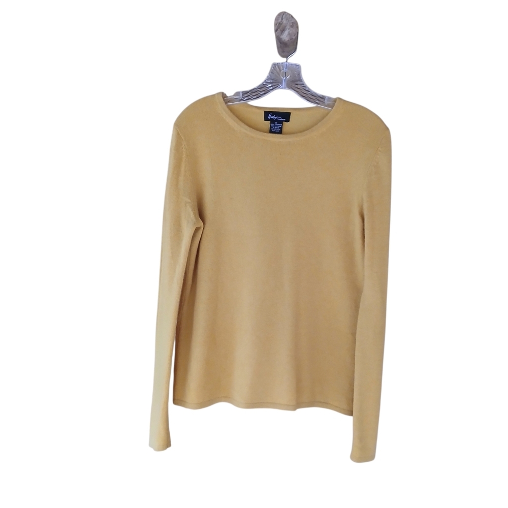 Evelyn Yellow Crew Neck Long Sleeved Cashmere Sweater Medium